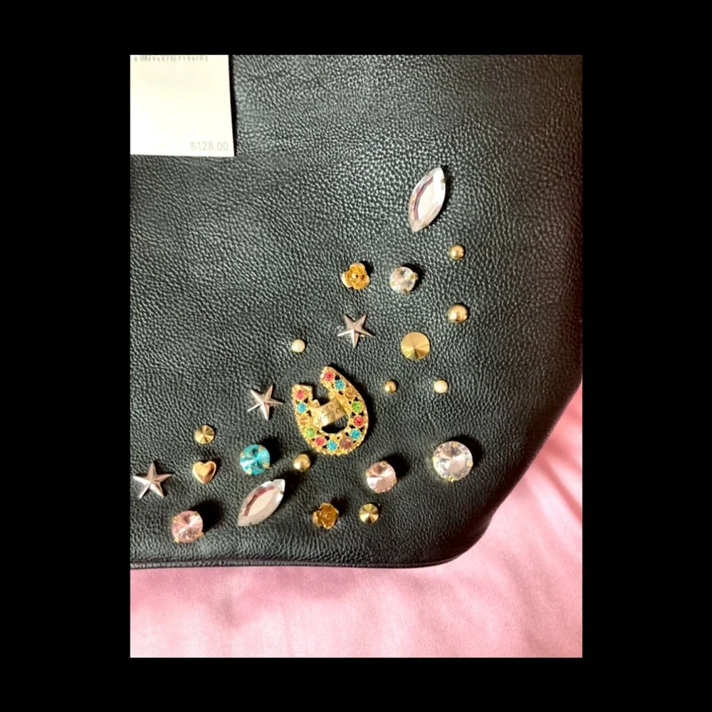 Betsy Johnson Large Black Studded Pins Tote w/ Small Crossbody. NWT! - Picture 8 of 16